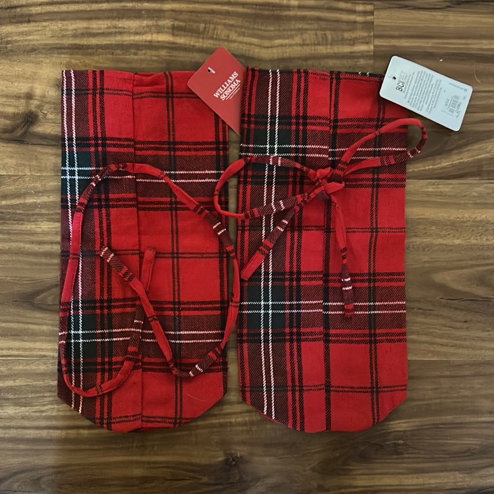 Red Tartan Wine Bags (set)